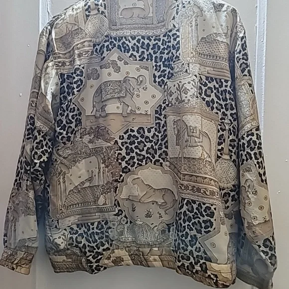 Lady Bear Vintage Silk Animal Print Jacket – Women’s Size Large - Picture 3 of 5